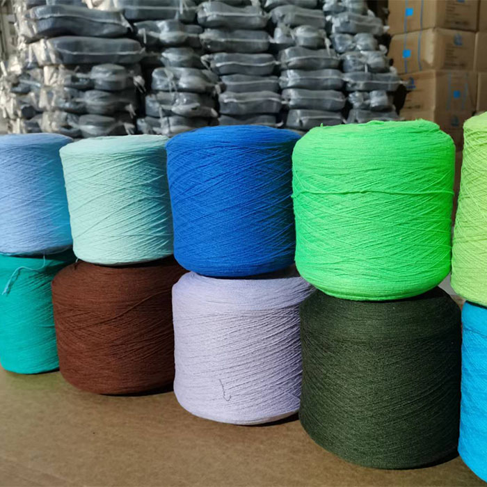 Bluepoly Yarn The Colored GRS Recycled Bulk Polyester Yarn Nm28/2 Yarn for Knitting (R&D/Bluepoly Yarn 蓝涤/ James)